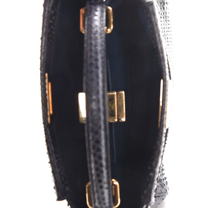 Fendi Python Shiny Nappa Mini Peekaboo Iconic Satchel Blue Jeans 6 of 9
