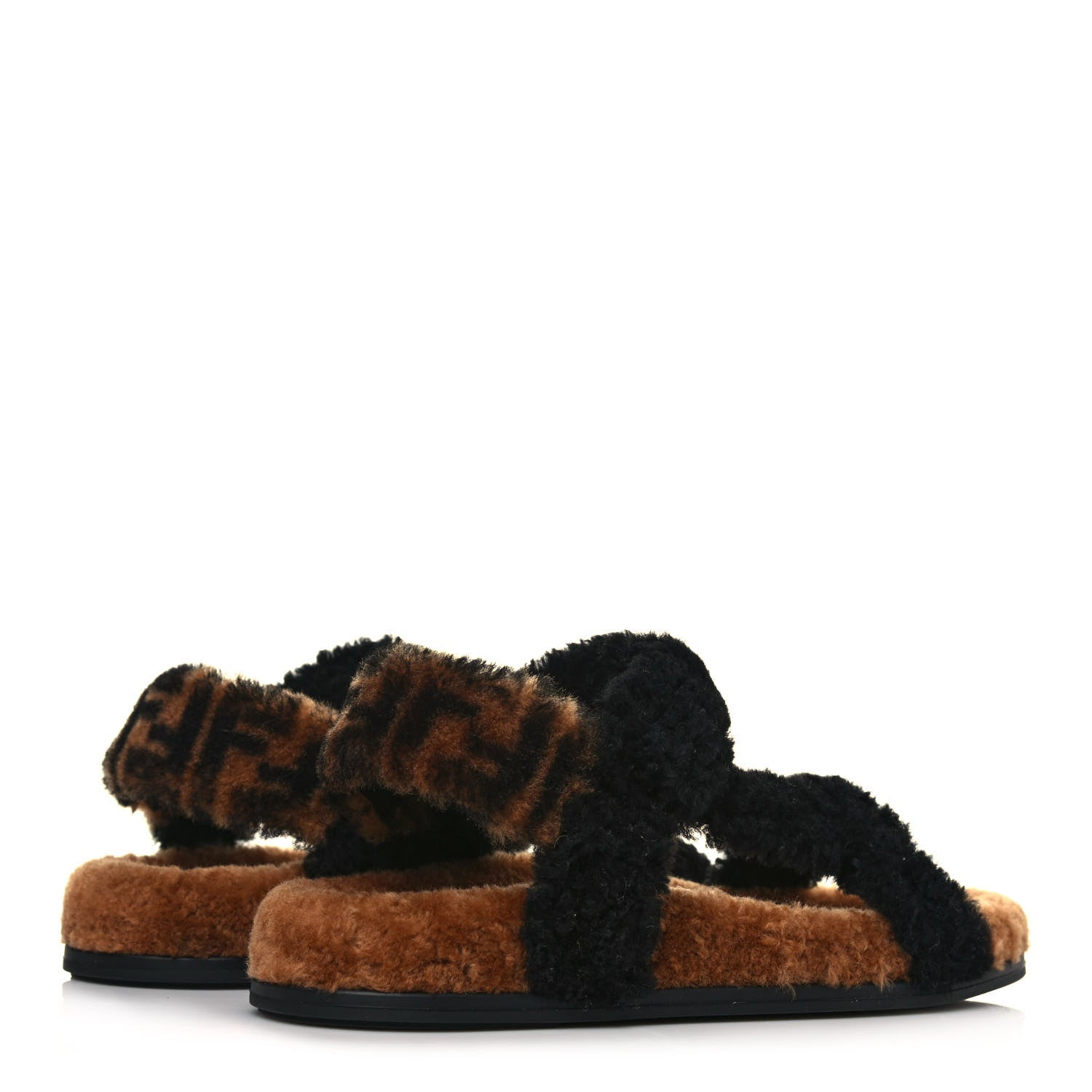 Fendi Shearling FF Fendi Feel Sandals 40.5 Tobacco Black 4 of 9