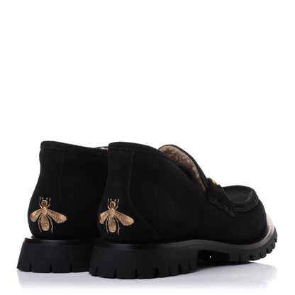 Gucci Suede Shearling Mens Harald Horsebit Ankle Boots 7 Black Butterscotch 4 of 10