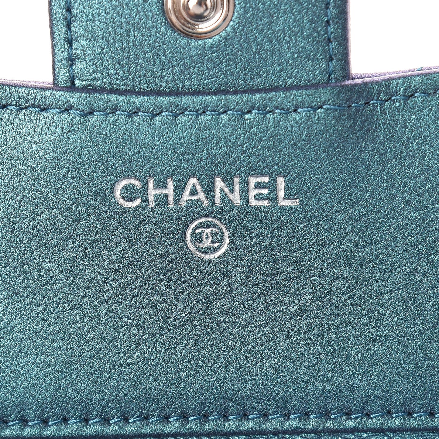 Iridescent Lambskin Quilted Small Compact Wallet Turquoise