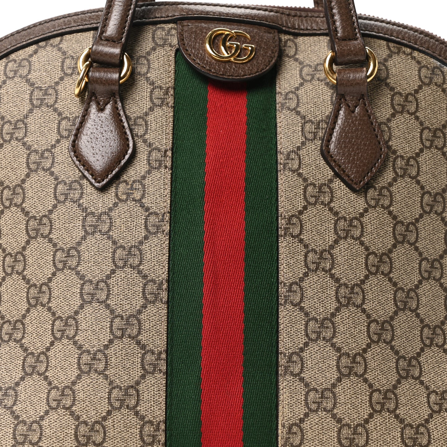 GG Supreme Monogram Web Medium Ophidia Top Handle Dome Bag Brown