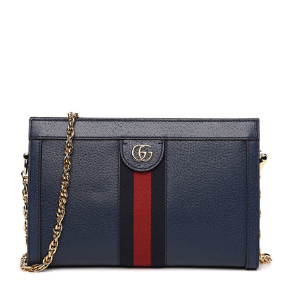 Gucci Textured Calfskin Web Small Ophidia Chain Shoulder Bag Blue Agata 1 of 8