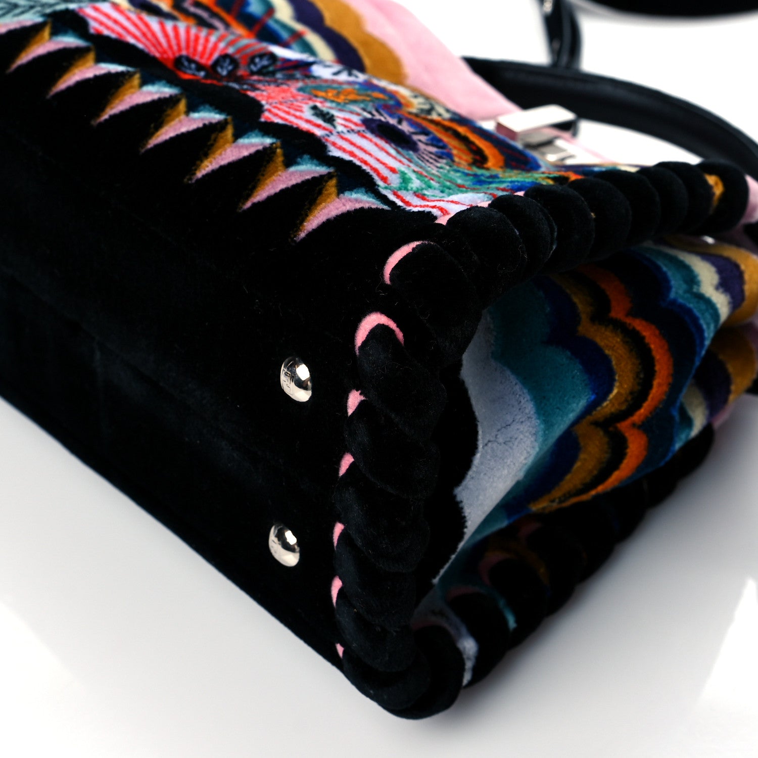 Fendi Velvet Embroidered Mini Peekaboo Iconic Satchel Black Multicolor 10 of 10