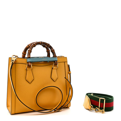 Gucci Textured Dollar Calfskin Web Small Diana Tote Bag Yellow Dusty Azure 3 of 12
