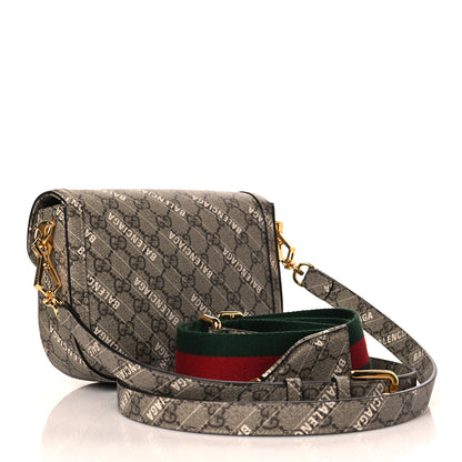 Gucci X BALENCIAGA GG Supreme Monogram Web Logo Print Mini Horsebit 1955 Shoulder Bag Beige Ebony 3 of 11