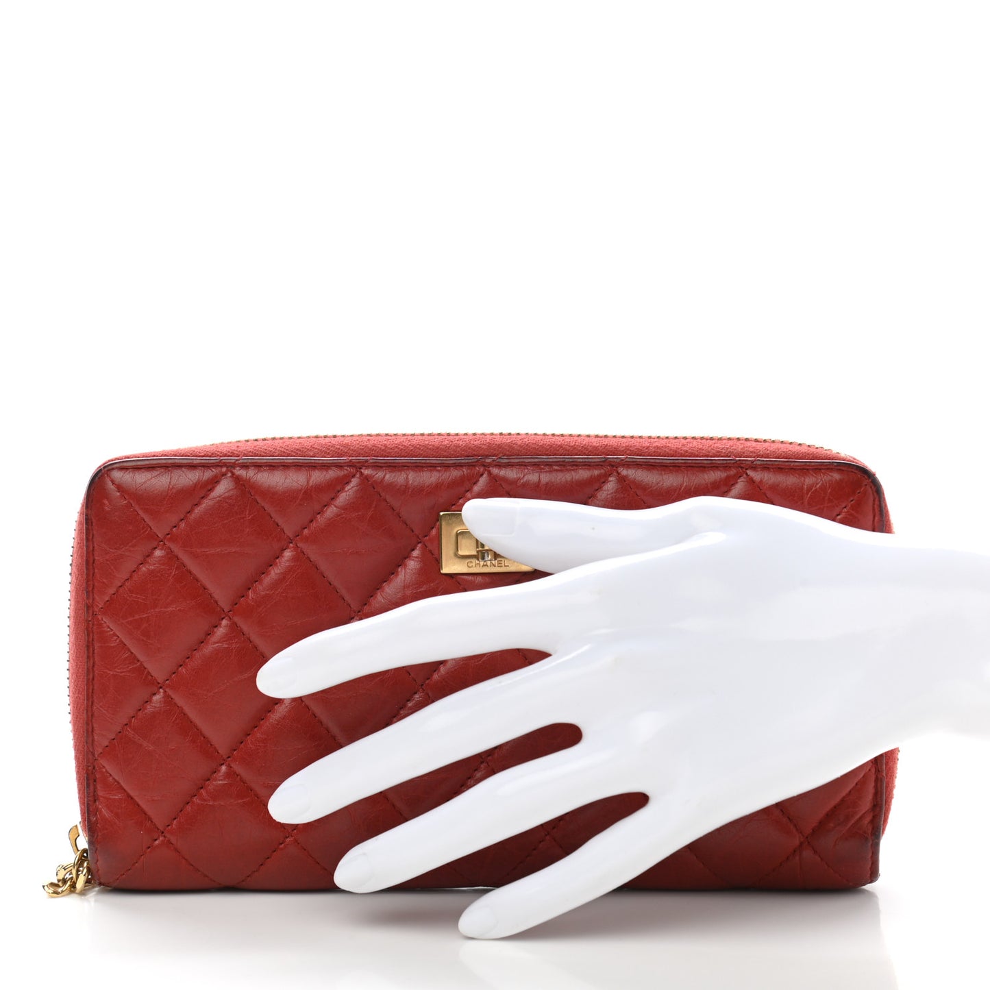 Calfskin Quilted Reissue Zip Around Wallet Red