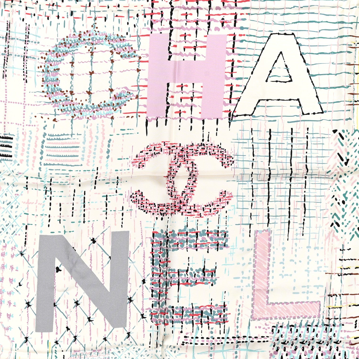 Chanel Silk CC Coco Paris Square Scarf Ecru Multicolor 4 of 5