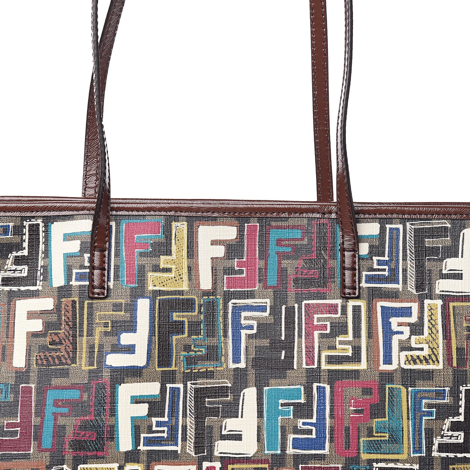 Fendi Zucca Spalmati Vitello FF Multicolor Medium Roll Tote Tobacco Multicolor Marrone 10 of 10