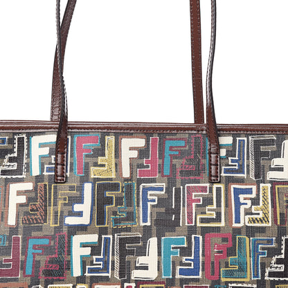 Fendi Zucca Spalmati Vitello FF Multicolor Medium Roll Tote Tobacco Multicolor Marrone 10 of 10