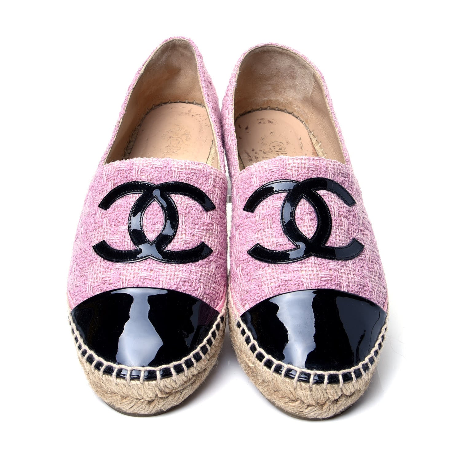 Chanel Tweed Patent CC Espadrilles 39 Pink Black 5 of 12