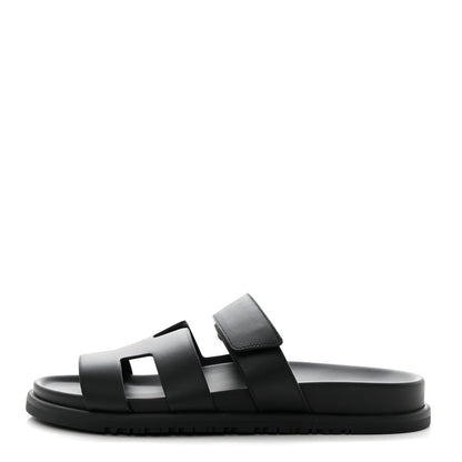 Hermes Calfskin Womens Chypre Sandals 39 Black 1 of 9