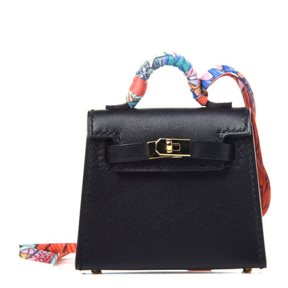Hermes Tadelakt Mini Kelly Twilly Bag Charm Black 1 of 8