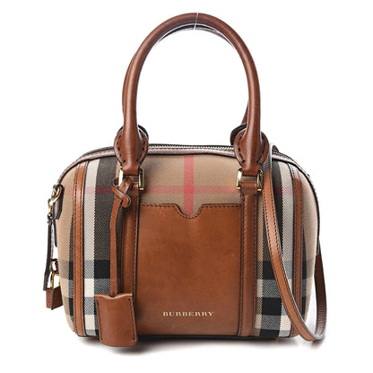 Burberry House Check Bridle Calfskin Small Alchester Bowling Bag Dark Tan 1 of 13