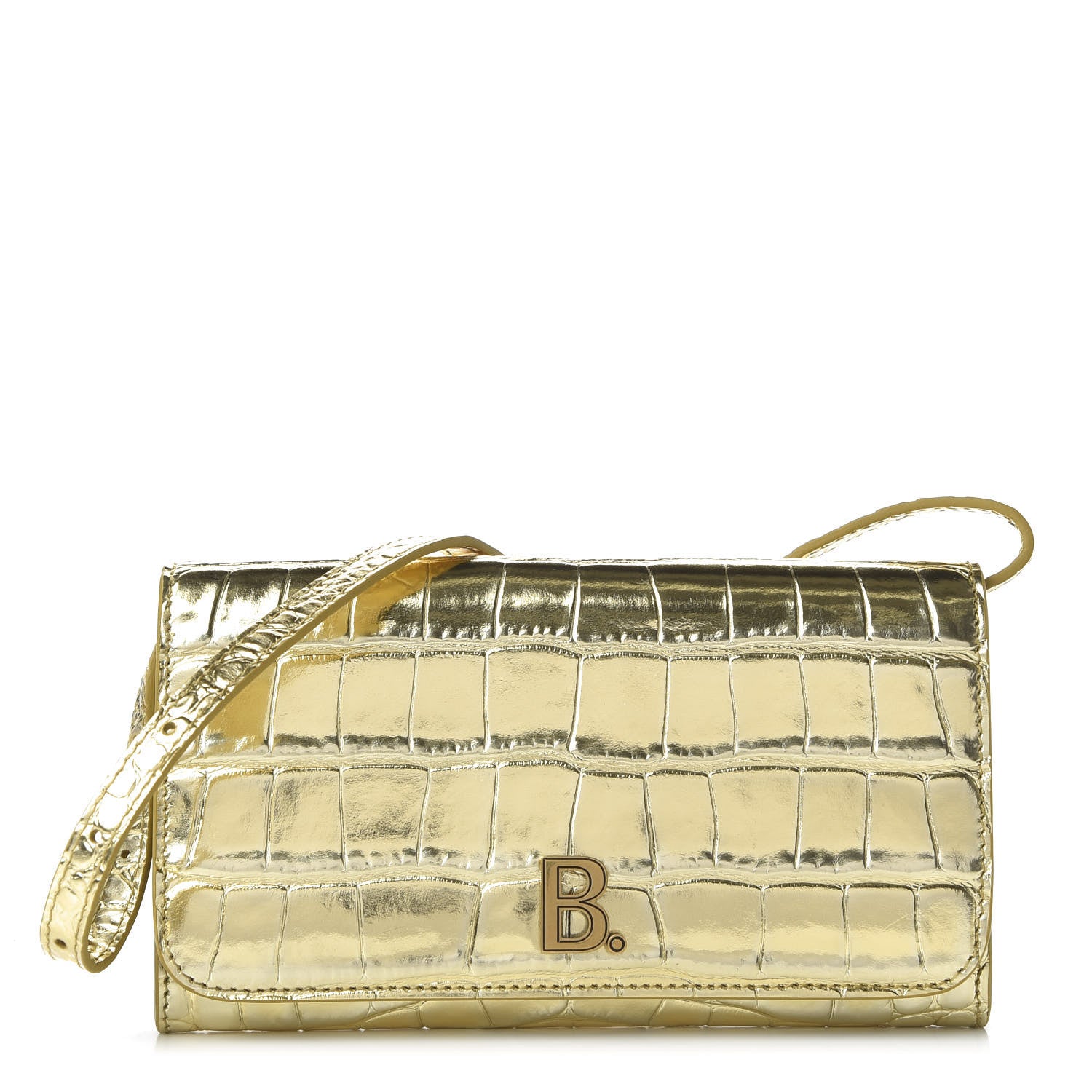 Balenciaga Metallic Calfskin Crocodile Embossed Touch Phone Holder With Strap Gold 1 of 9