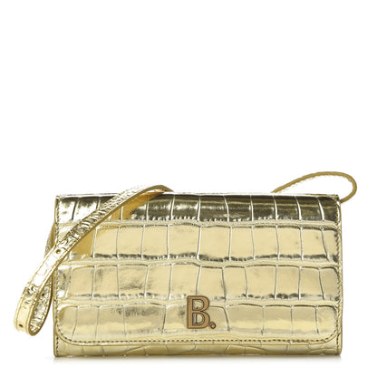 Balenciaga Metallic Calfskin Crocodile Embossed Touch Phone Holder With Strap Gold 1 of 9