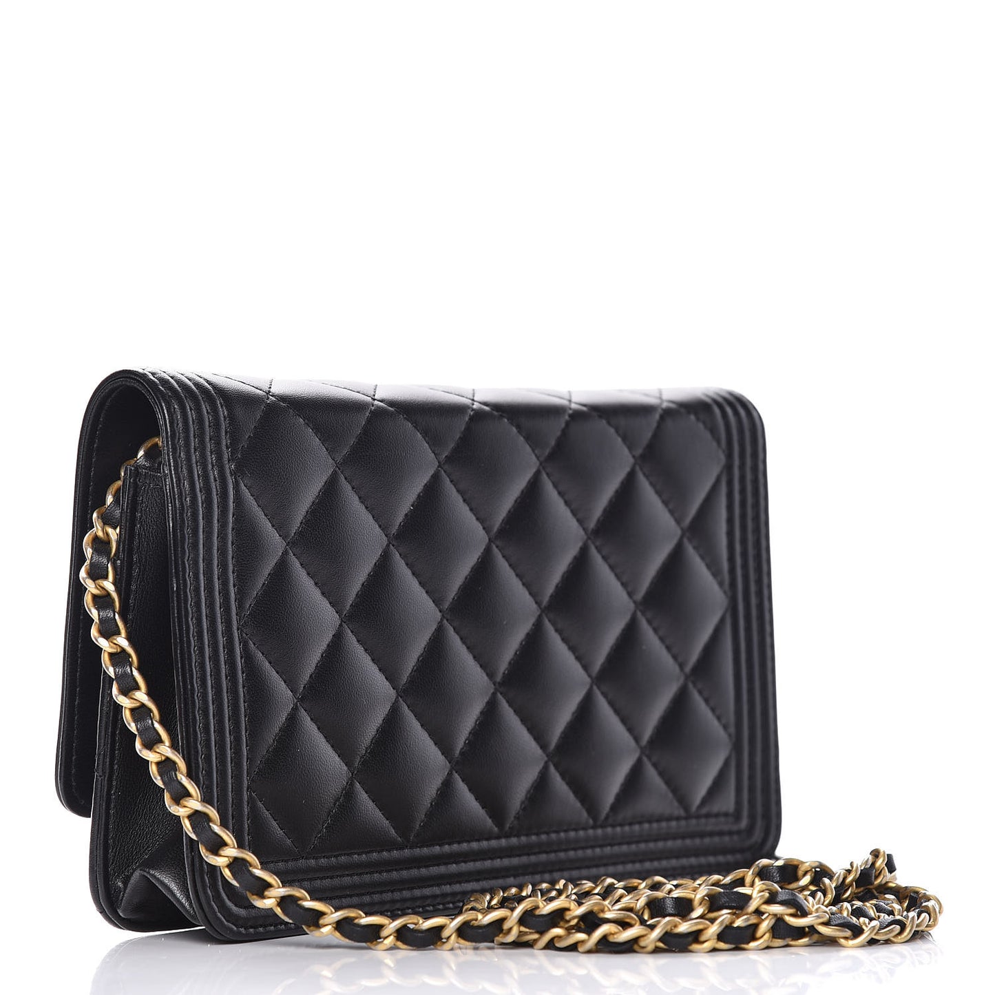 Lambskin Quilted Boy Wallet On Chain WOC Black