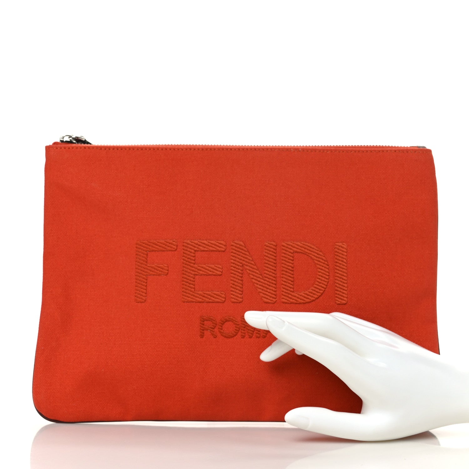 Fendi Cotton Canvas Vitello Grace Light Logo Pouch Orange 2 of 7