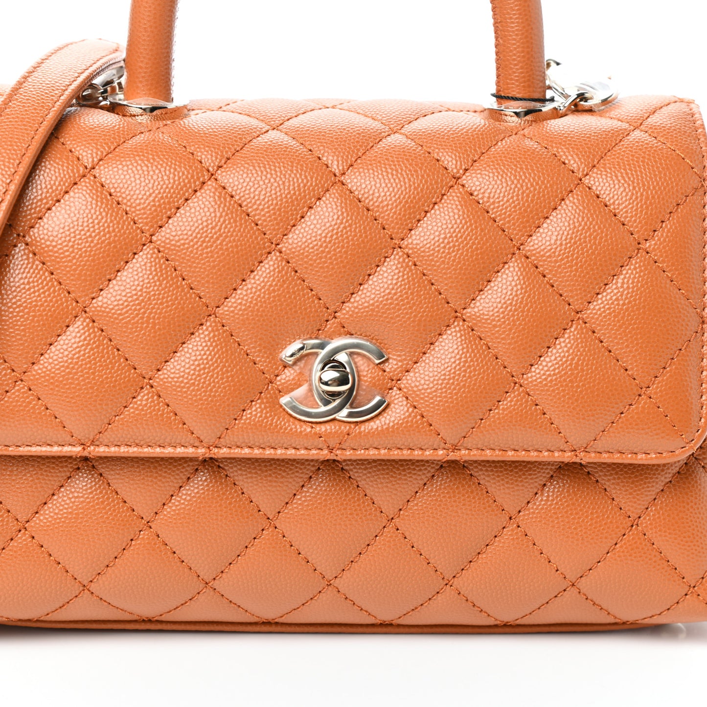 Caviar Quilted Mini Coco Handle Flap Light Brown
