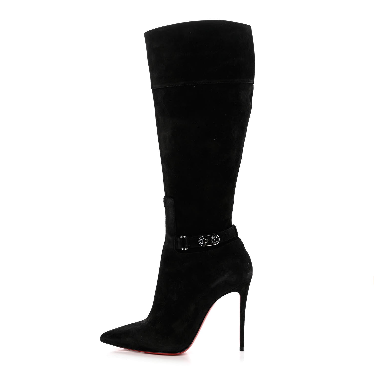 Christian Louboutin Suede Lock Kate Botta 100 Knee High Boots 37 Black 1 of 13