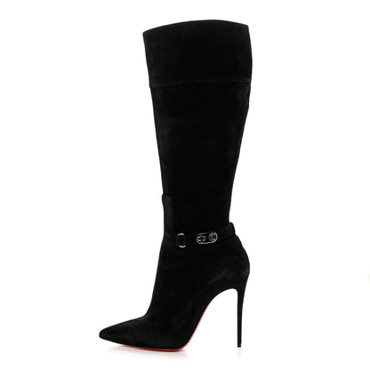 Christian Louboutin Suede Lock Kate Botta 100 Knee High Boots 37 Black 1 of 13