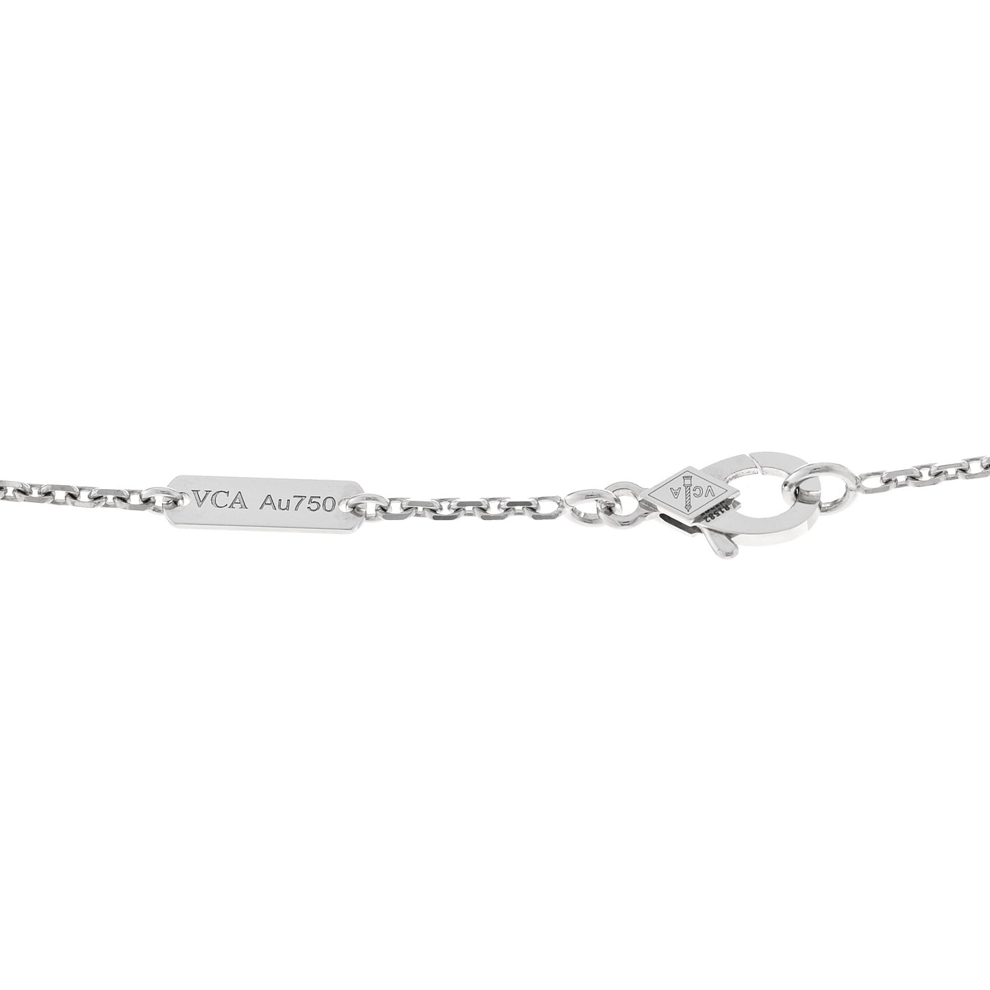 18K White Gold Diamond Guilloche Vintage Alhambra Pendant Necklace