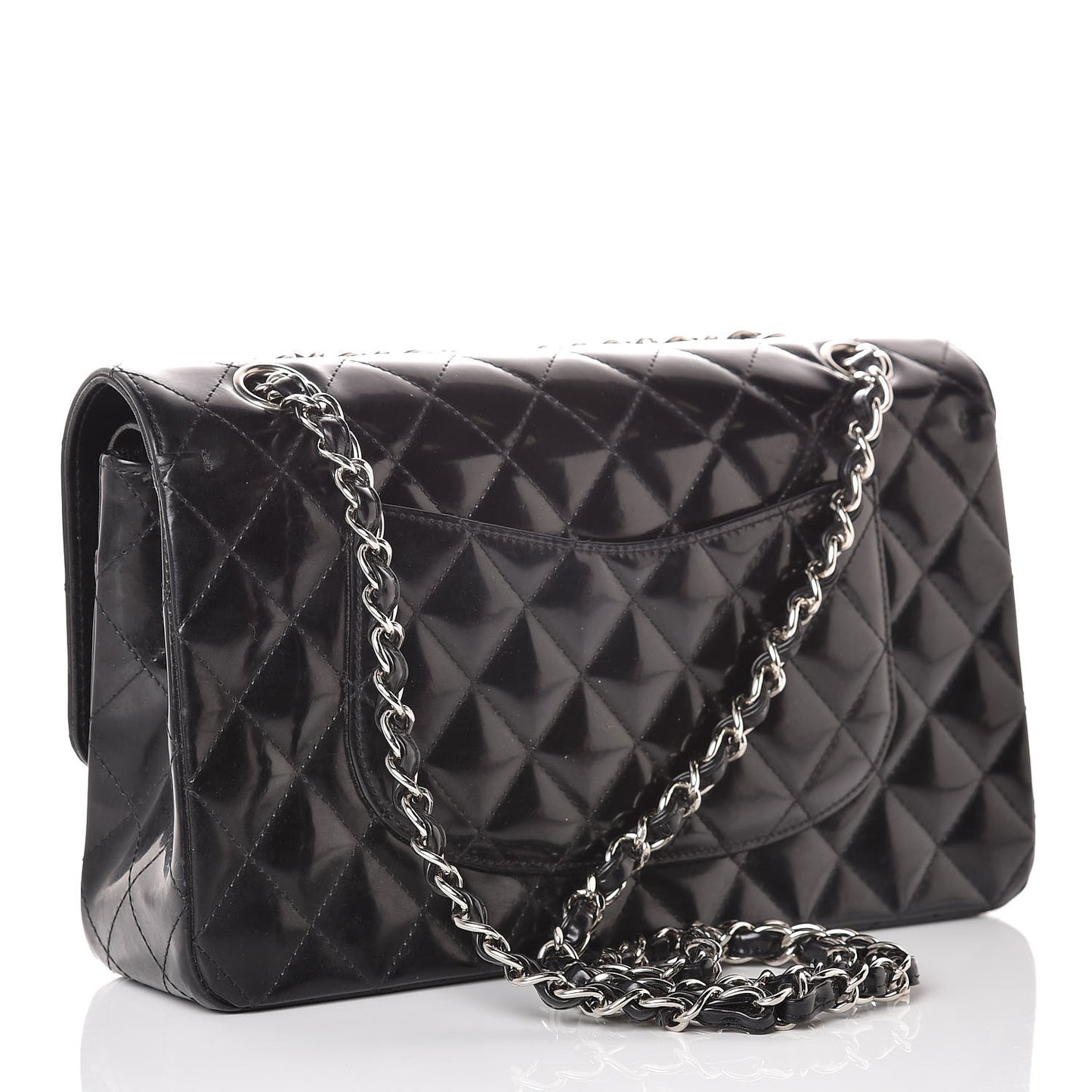 Patent Quilted Medium Double Flap Black