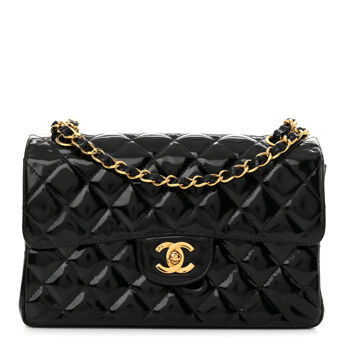 Patent Quilted Small Double Sided Flap Black