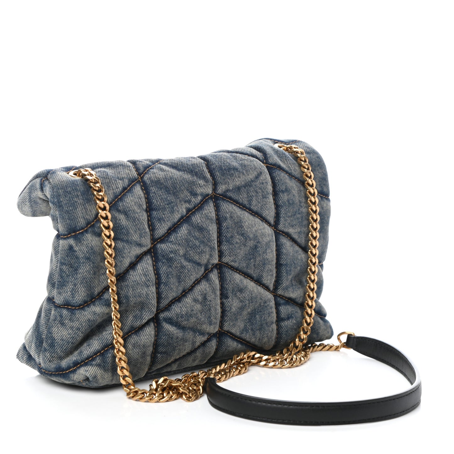 Denim Quilted Toy Loulou Puffer Monogram Chain Satchel Blue Black