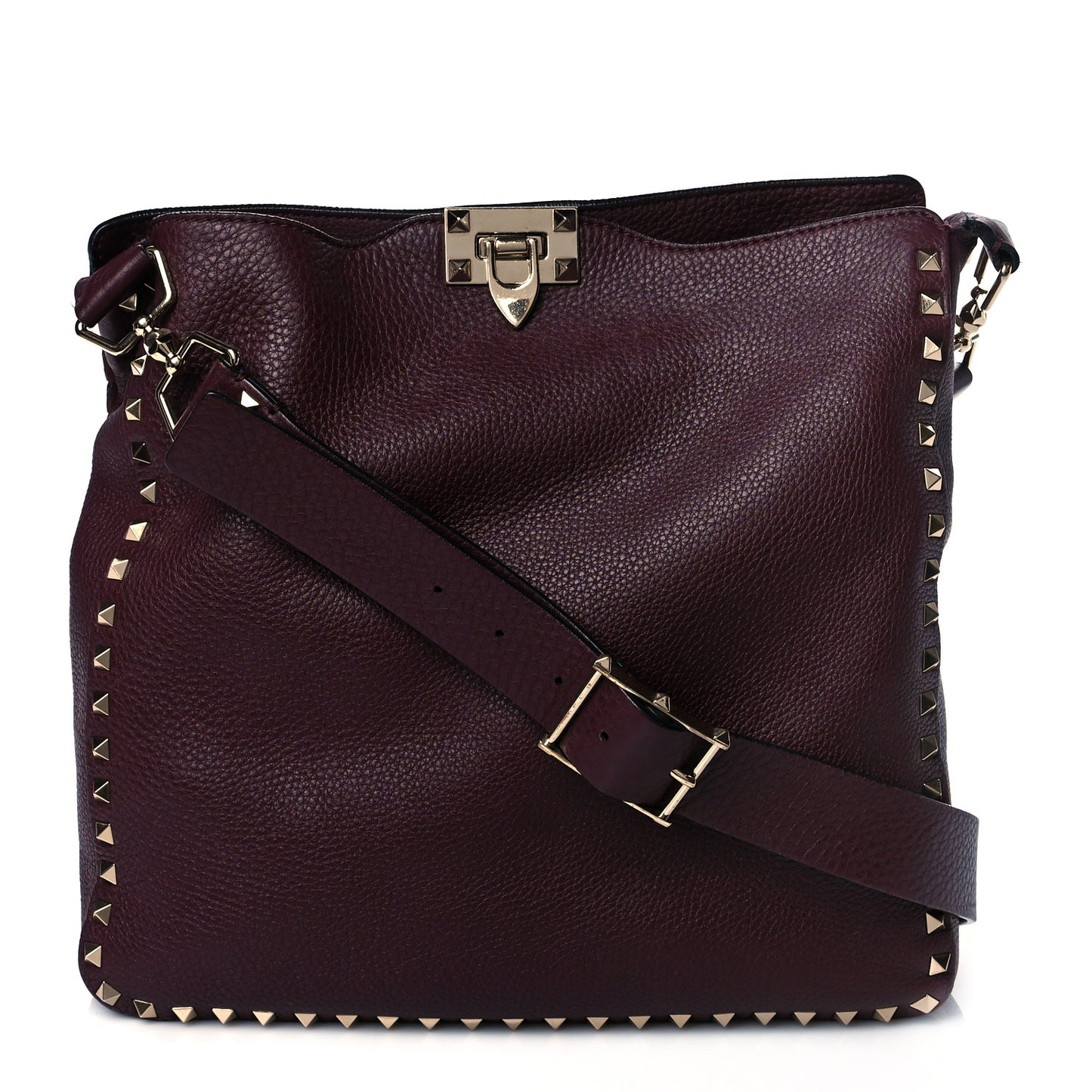 Pebbled Calfskin Large Rockstud Flip-Lock Messenger Bag Vinaccia