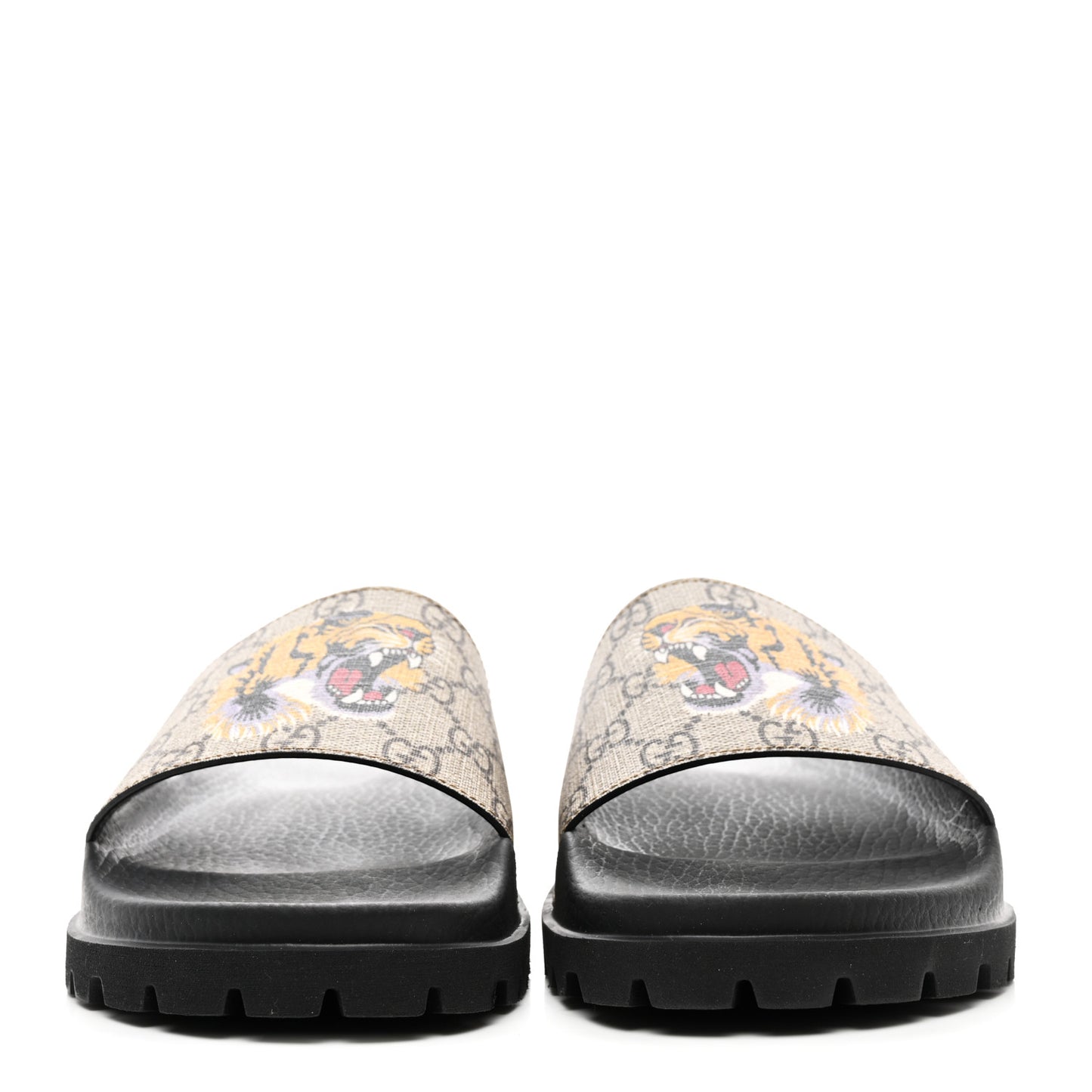 GG Supreme Monogram Tiger Mens Lug Sole Slide Sandals 8 9 Ebony