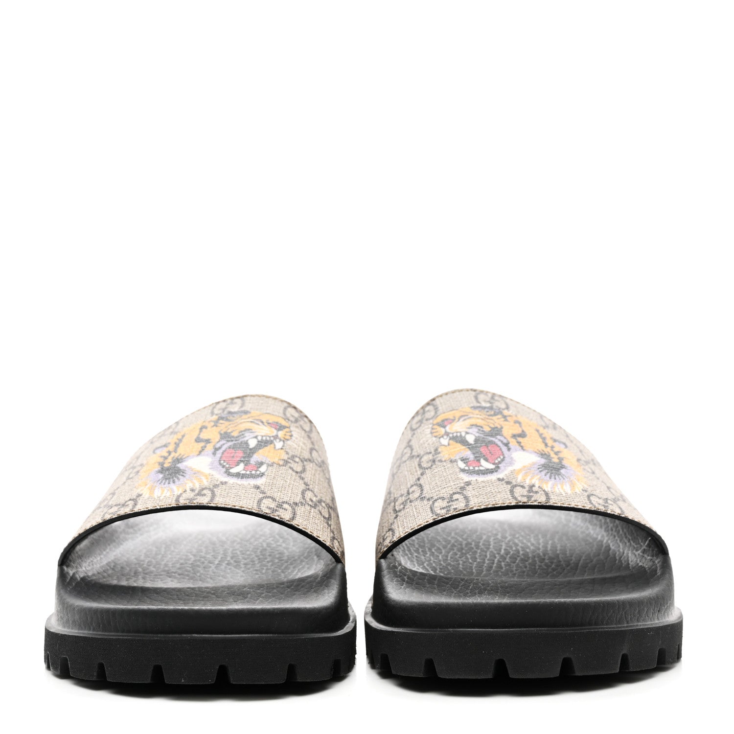 Gucci GG Supreme Monogram Tiger Mens Lug Sole Slide Sandals 8 9 Ebony 2 of 9