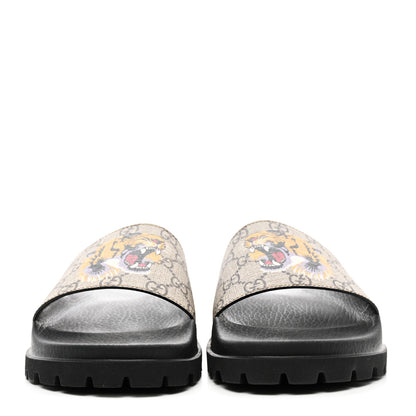 Gucci GG Supreme Monogram Tiger Mens Lug Sole Slide Sandals 8 9 Ebony 2 of 9