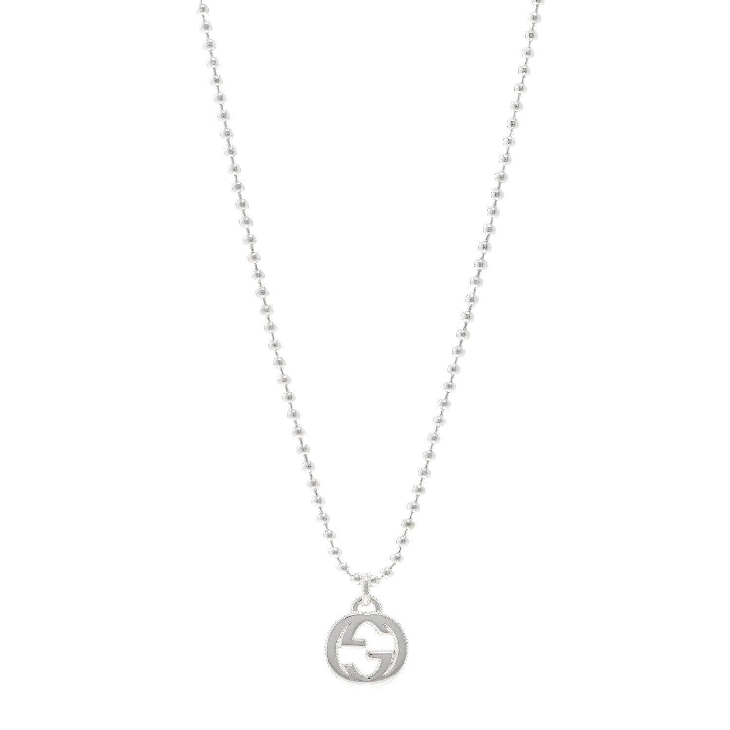 Gucci Sterling Silver Interlocking GG Pendant Beaded Necklace 1 of 4