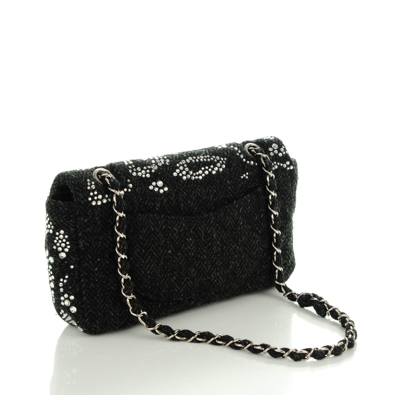 Chanel Tweed Medium Rhinestone Embellished Single Flap Black 3 of 8