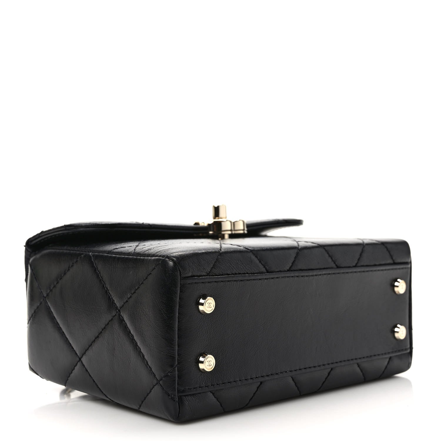 Chanel Shiny Calfskin Quilted Small CC Top Handle Box Bag Black 4 of 10