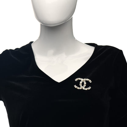 Chanel Pearl Crystal CC Brooch Gold 2 of 4