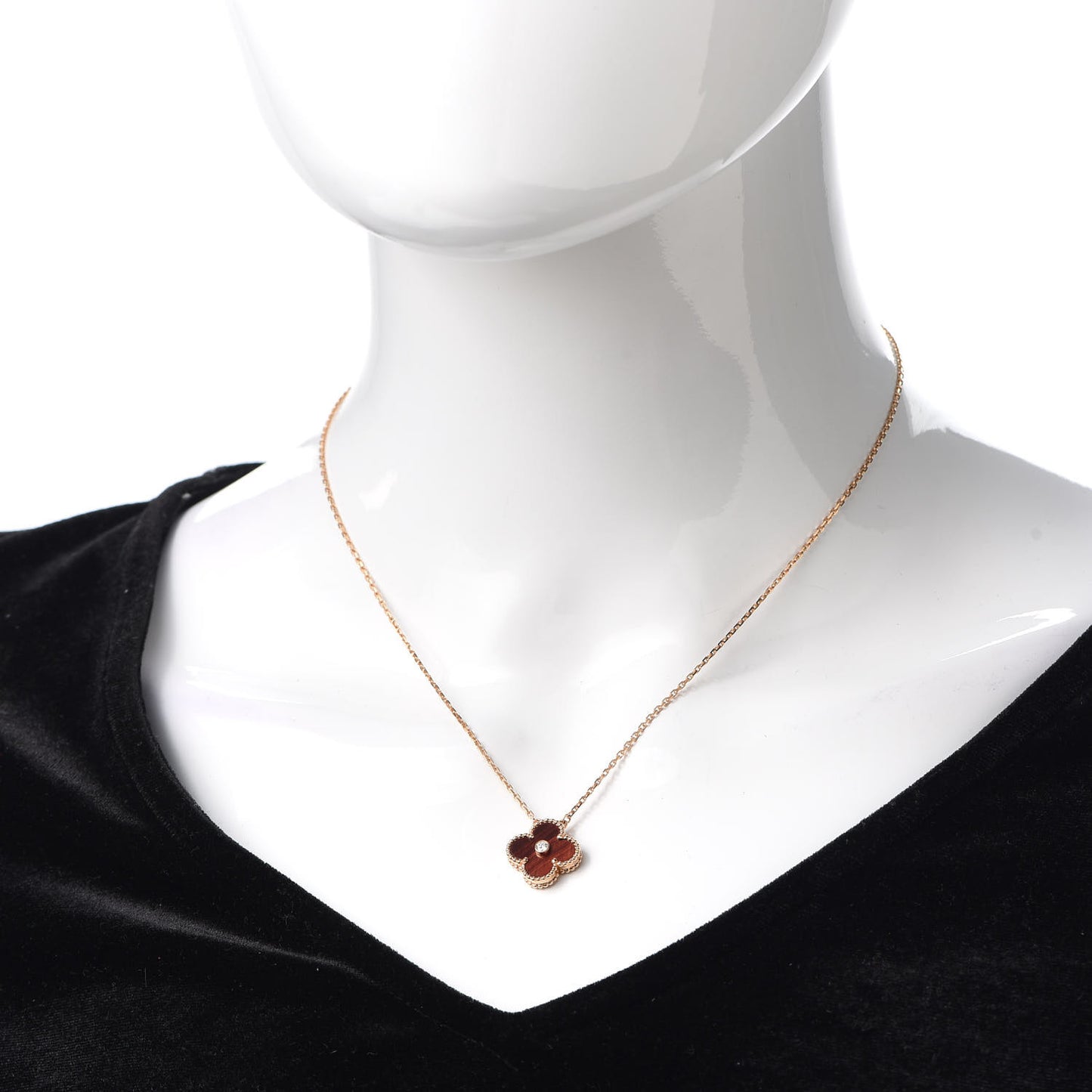 18K Rose Gold Diamond Bulls Eye Vintage Alhambra Pendant Necklace