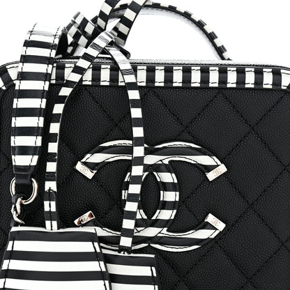 Chanel Caviar Quilted Striped Small CC Filigree Vanity Case Black White 7 of 9