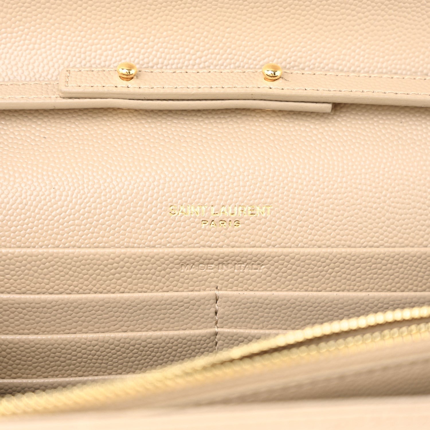 Saint Laurent Grain De Poudre Matelasse Chevron Monogram Chain Wallet Dark Beige 6 of 10