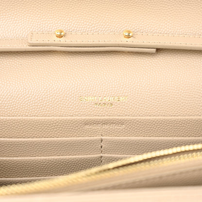 Saint Laurent Grain De Poudre Matelasse Chevron Monogram Chain Wallet Dark Beige 6 of 10
