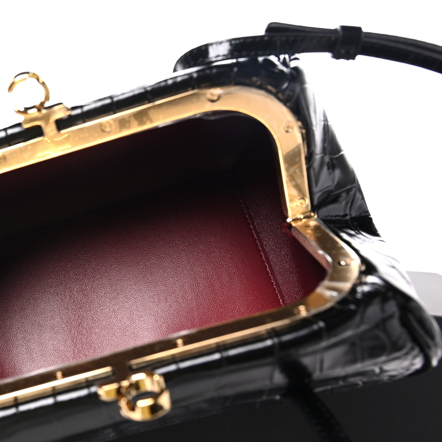 Calfskin Crocodile Embossed Pretty CC Clutch With Strap Black
