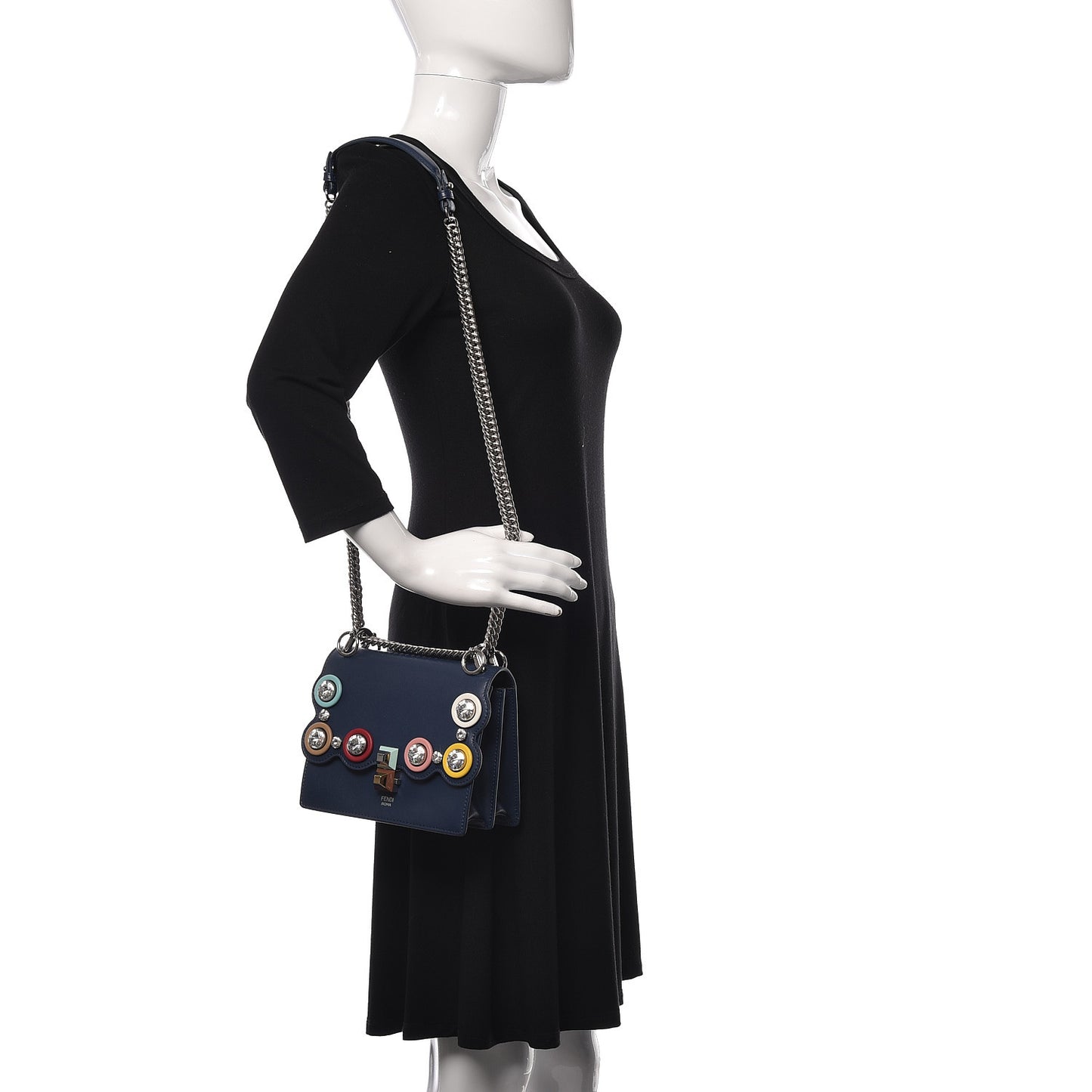 Calfskin Crystal Studded Small Kan I Shoulder Bag Blueberry Multicolor