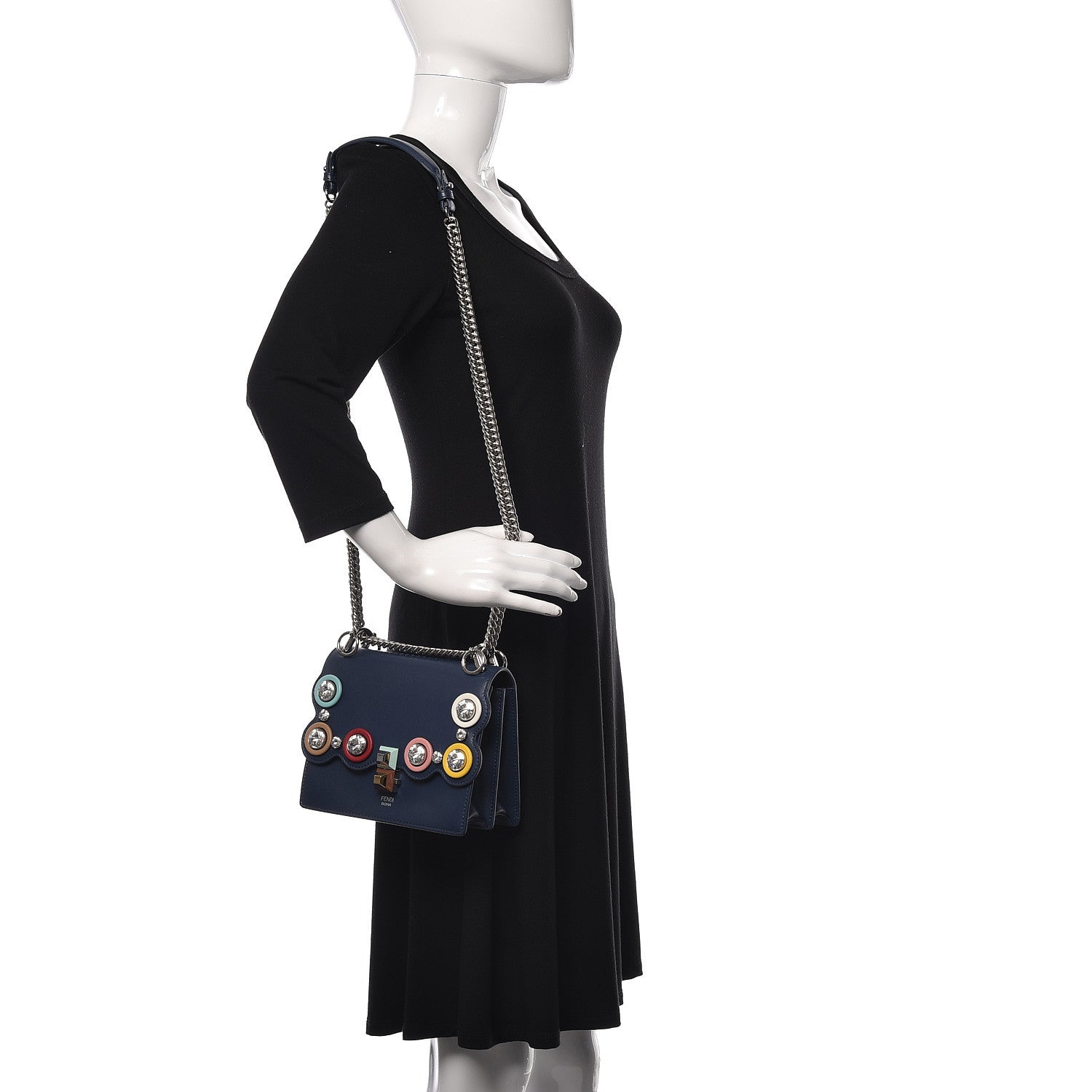 Fendi Calfskin Crystal Studded Small Kan I Shoulder Bag Blueberry Multicolor 2 of 10