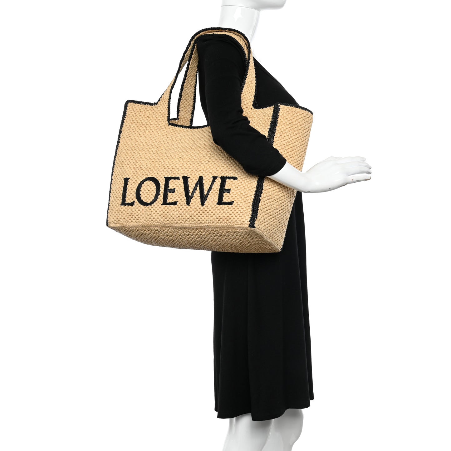 Raffia Large Paula's Ibiza Logo Tote Natural Tan