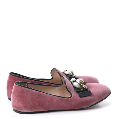 Gucci Velvet Etoile Pearl Embellished Loafers 38 Tibet Red 5 of 12