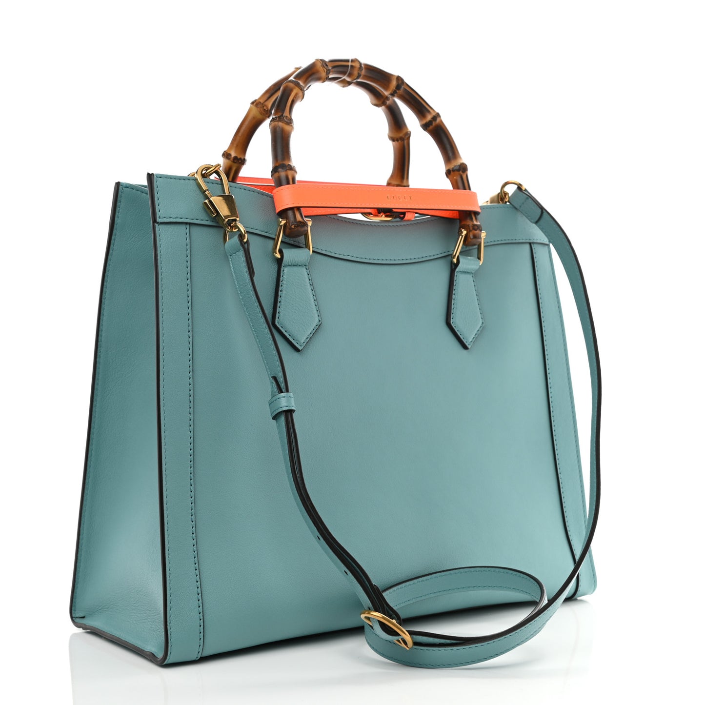Wonka Grain Calfskin Medium Diana Tote Bag Dusty Azure Orange Fluo