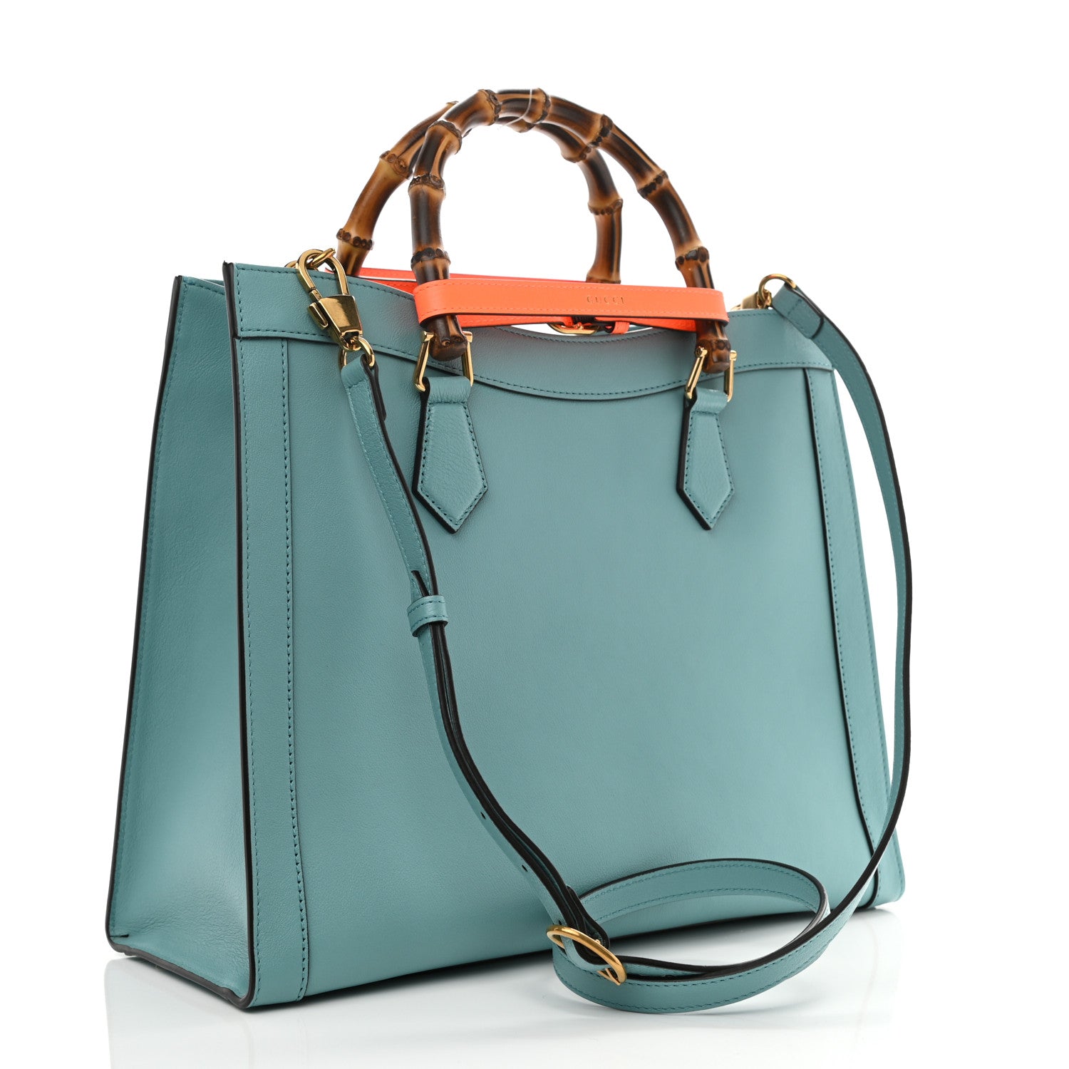 Gucci Wonka Grain Calfskin Medium Diana Tote Bag Dusty Azure Orange Fluo 3 of 8