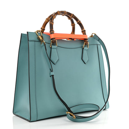 Gucci Wonka Grain Calfskin Medium Diana Tote Bag Dusty Azure Orange Fluo 3 of 8