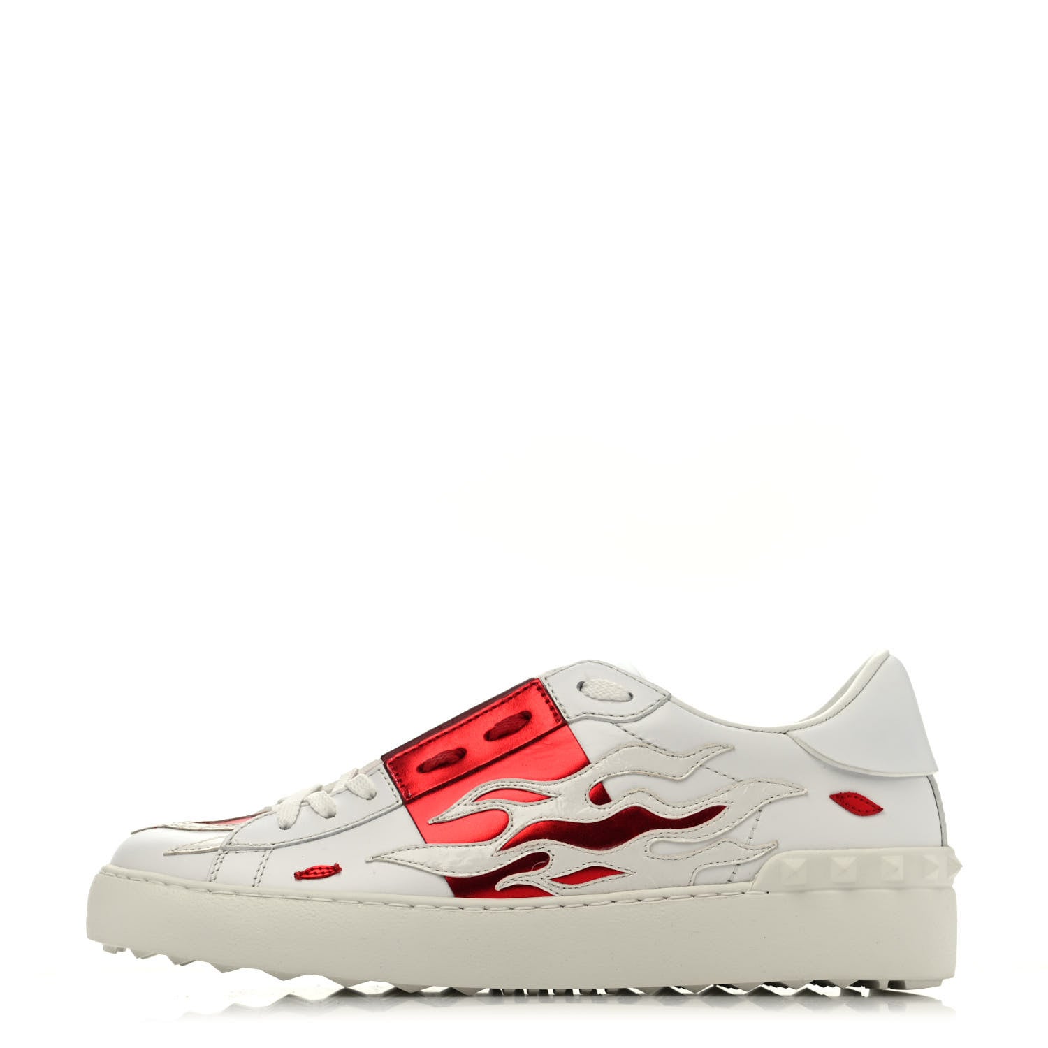 Valentino Garavani Metallic Calfskin Flames Womens Rockstud Open Sneakers 37 White Red 1 of 4