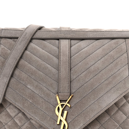 Saint Laurent Suede Mixed Matelasse Tri-Quilt Large Monogram Envelope Satchel Grey 9 of 11